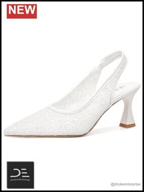 Lace Wedding Heels for Women Mesh Kitten Heels Slingback Bridal Shoes Pointed